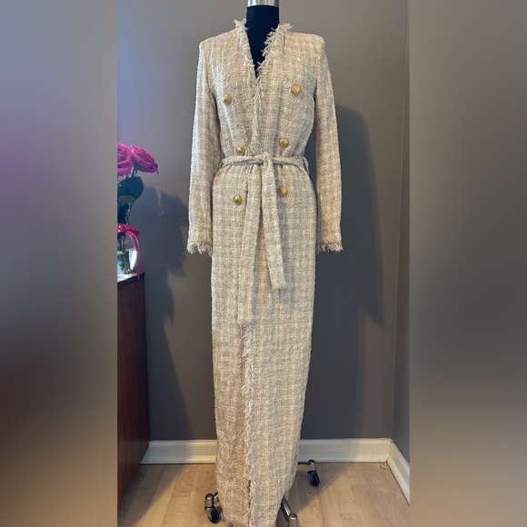 BALMAIN Tweed Fringe Trim Long Maxi Sweater Jacket 40 6 8 - Picture 2 of 11